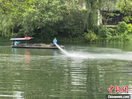 杭州西湖船工拿着水管冲洗湖面引热议 景区回应：维护西湖美常规保洁操作