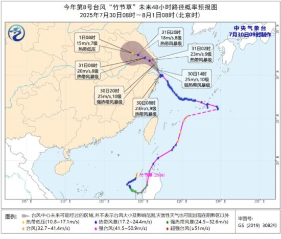 今年第8号台风“竹节草”将在浙江宁波到江苏启东一带再次登陆 江浙沪风雨已至