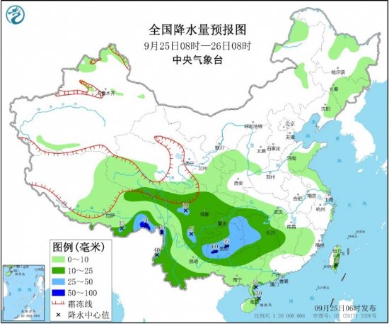 中央气象台：四川盆地西部等地部分地区有中到大雨