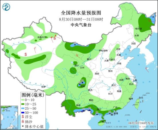 30日全国降雨区域分散 南方高温将再度发展