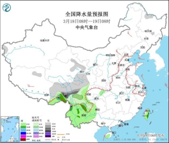 未来三天西南地区和高原东部多雨雪天气