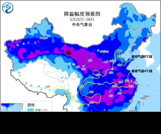 25日至29日寒潮天气将自西向东影响我国除青藏高原外的大部地区