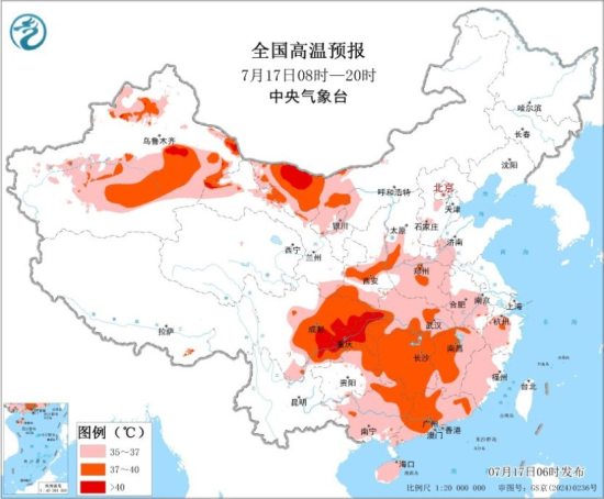 四川东部、重庆、湖南等地日最高气温有37～39℃