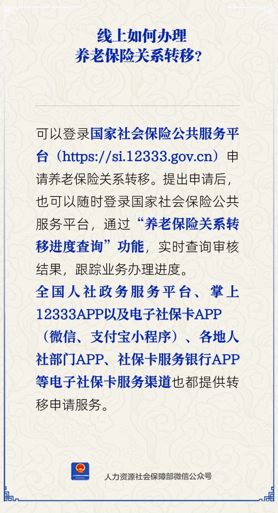 线上如何办理养老保险关系转移？人社部解答