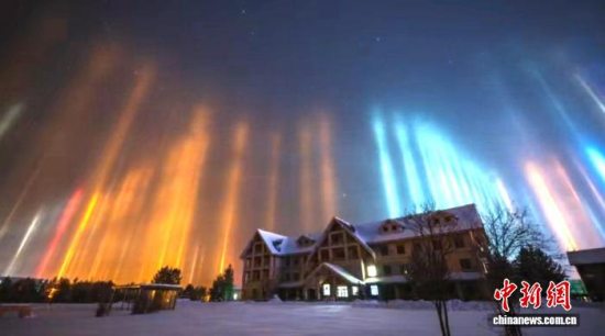 “神州北极”大兴安岭漠河市北极村出现罕见“寒夜光柱”奇观