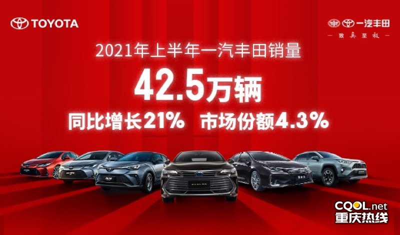 一汽丰田发布2021年上半年销量成绩 新车累计销量42.5万辆