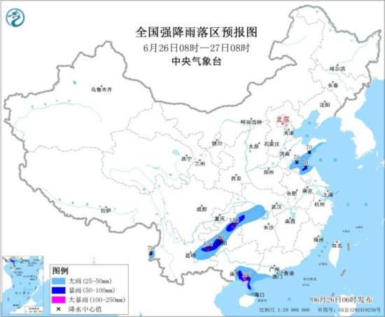 26日至27日西南地区东部至黄淮等地有较强降水